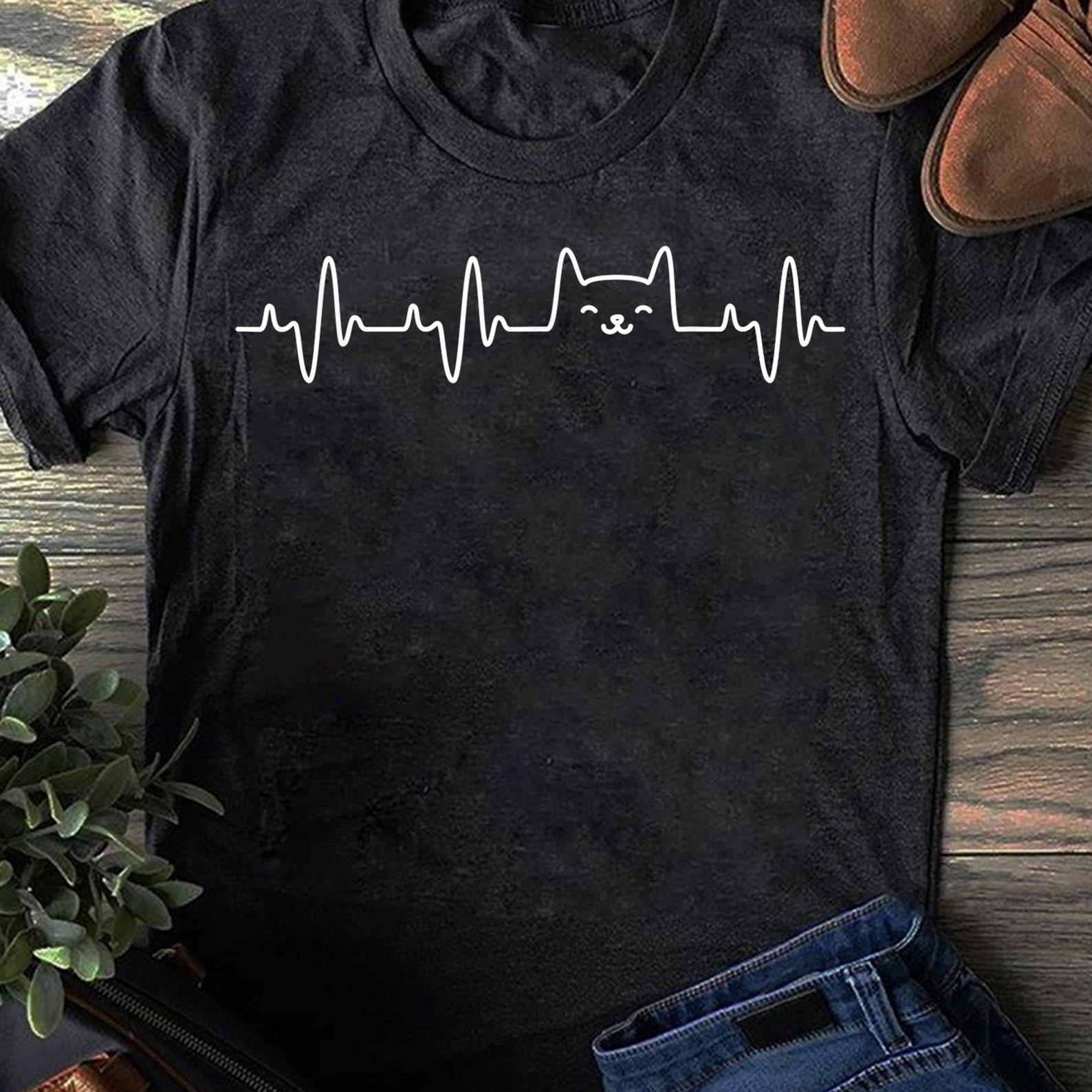 Cat Heartbeat Shirt Love Cats Women s Girls Cat Lover TShirt T-Shirt - Cat Lover Gift, Funny Cat Shirt, Summer Shirt, Cool Cat, Cat Shirt S