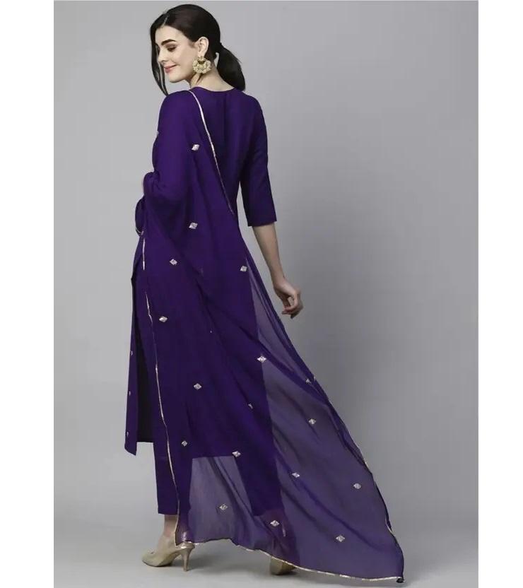 Women Party Wear Top Tunic Cotton Blend Kurti Pant Dupatta Set Indian Designer Ethnic Salwar Suit