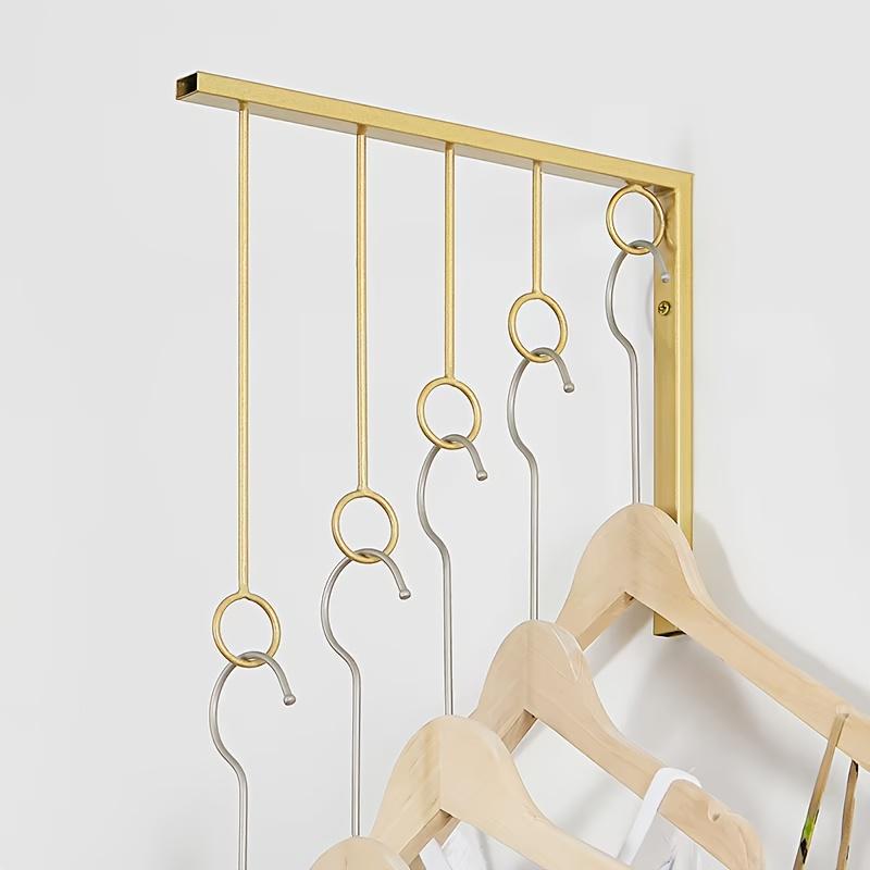Golden Iron Wall-Mounted Clothing Display Rack with Hooks – Space-Saving Bedroom Organizer for Hats,Jackets,and Underwear,Multi-Purpose Iron Art Shelf