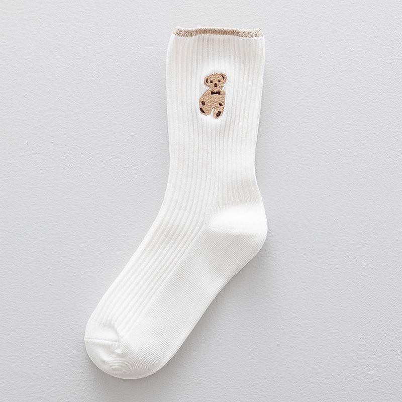 Women's Cute Teddy Bear Korean Mid-Tube Socks - Autumn & Winter High-Top Long Pile Styles for Students