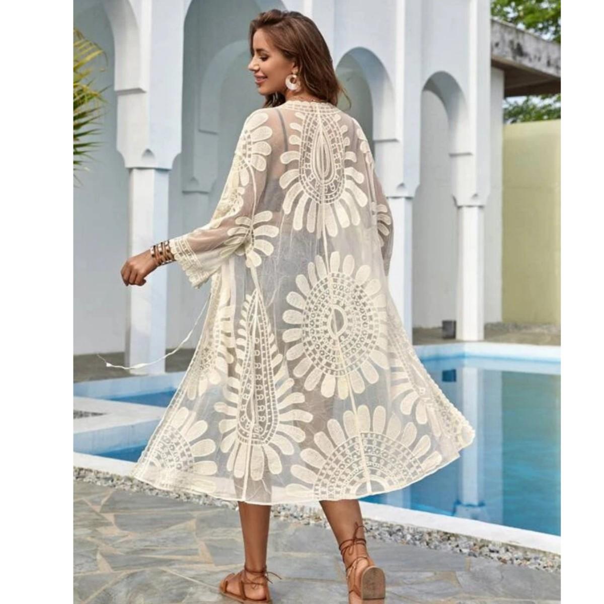 

Летняя блузка-бикини Свободные пляжные женские купальники Блузка-накидка для женщин Парео-де-пляж Купальник накидка Пляжные саронги Кафтан Пляжная одежда One Size бежевый