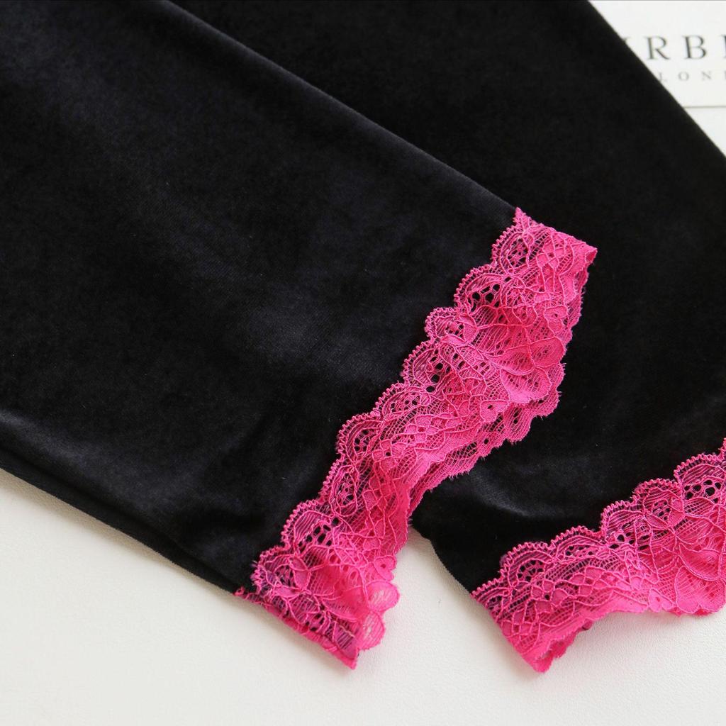 Long Sleeved Velvet Cardigan Trousers Pijamas Suit Lace Edges Sweet Lapel Home Wear Sleepwear Autumn Winter Lingerie Loungewear