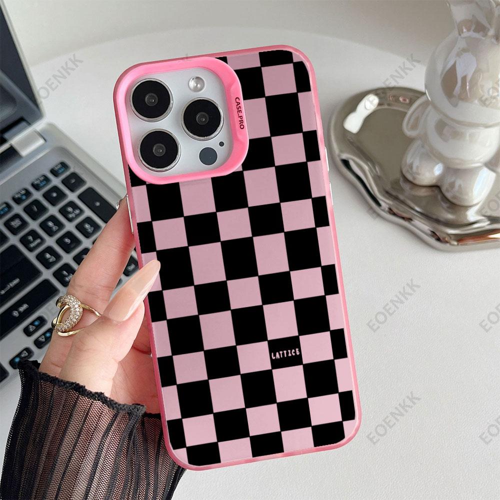 Modern Geometric Checkered Pattern Phone Case For iPhone 11 12 13 14 15 16 Pro Max 7 8 14 15 16 Plus X XR XS Max Protection Case