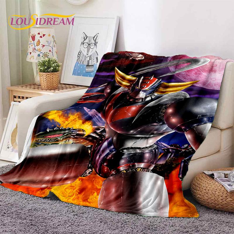 3D Cartoon UFO Robot Grendizer Anime Soft Blankets,Keep Warm Flannel Throw Blanket for Picnic Beds Sofa Home Bedroom Gifts Kids