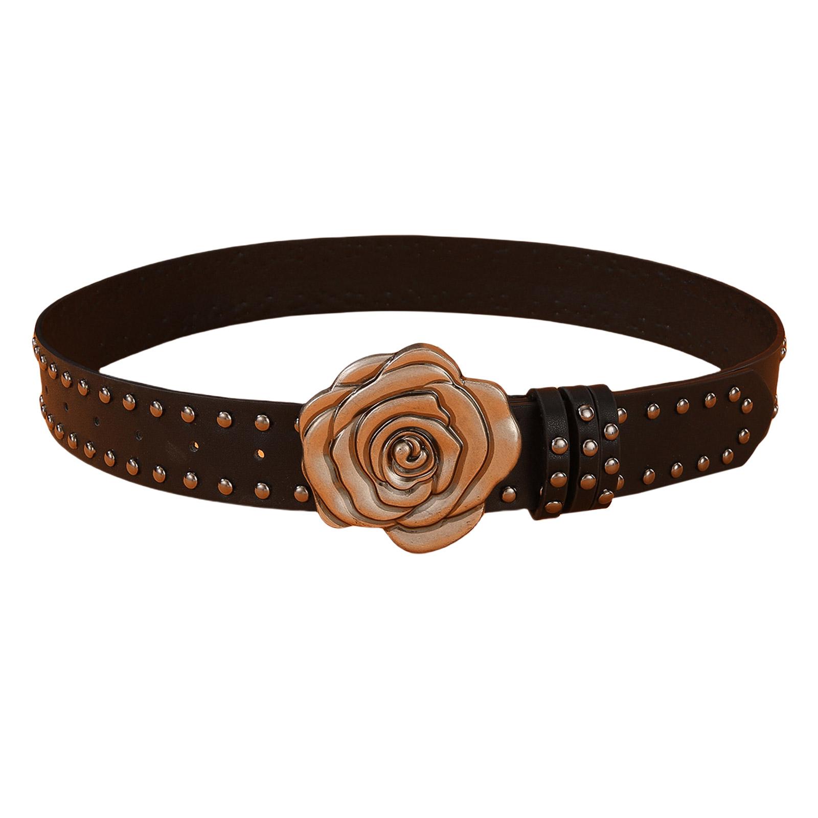 

Elegant Carved Flower Buckle Belt for Women Men Punk Rivet Studded Belt for Jeans Dresses Cool Rockers Accessory Belt 1