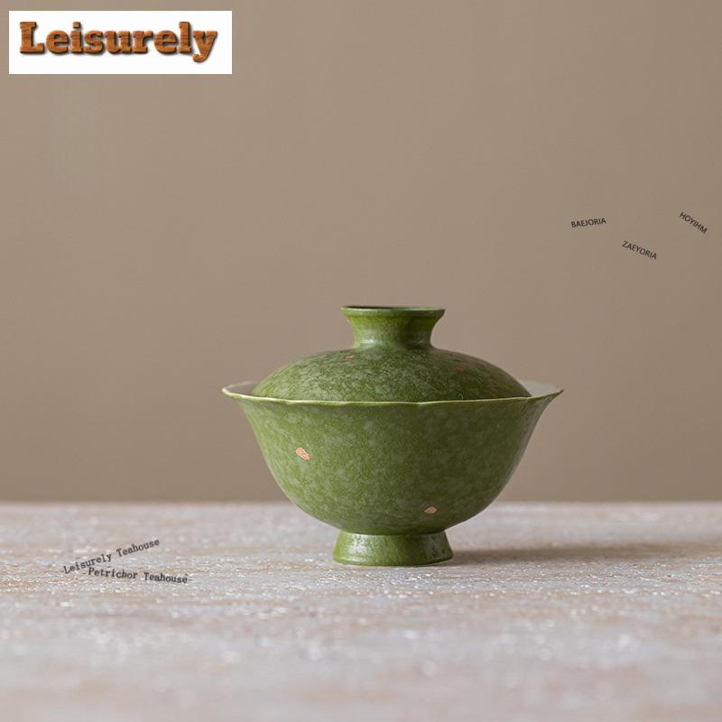 81ml Matcha Green Sprinkle Gold Gaiwan Boutique Tea Tureen Tea Bowl With Lid Kit Tea Making Cover Bowl Teaware Accessories Craft