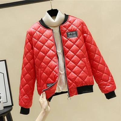 Female Bomber Jacket Autumn Winter For Women Lady Down Short Rhombus Pattern Coat