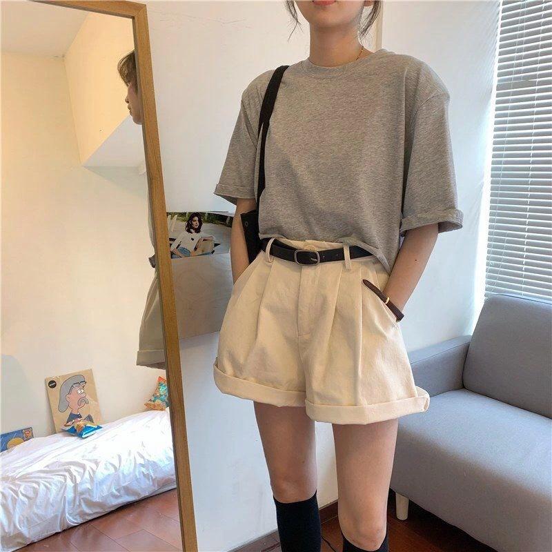 Damen Sommer Koreanischer Stil Baumwolle Crop Top – Kurzärmlig, Lockere Passform, Vielseitig und Trendig