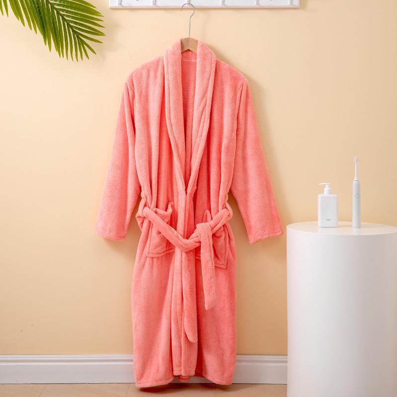 Unisex Coral Fleece Long Bathrobe: Soft, Thick, and Absorbent for Home, Salon, or Hotel Use
