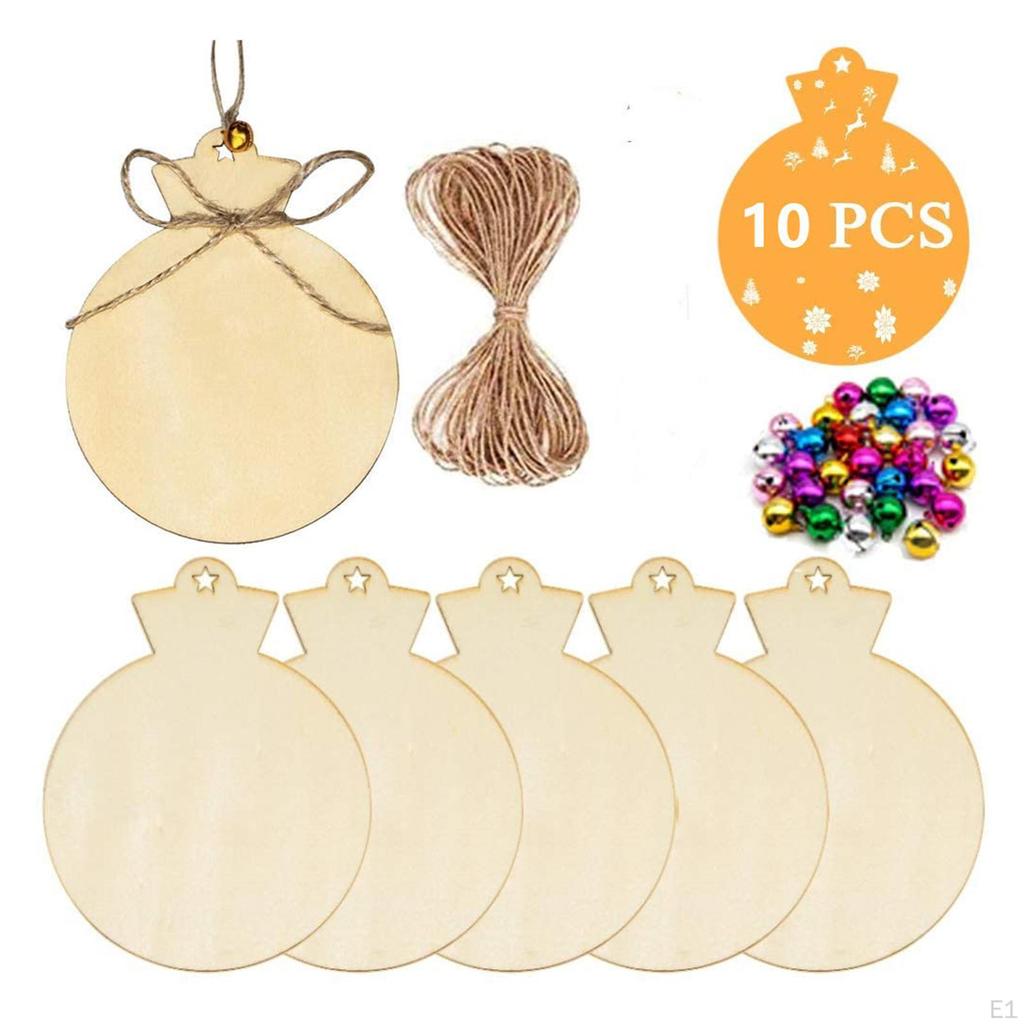 10Pcs Unpainted Wooden Shapes Baubles Embellishment for Crafts
