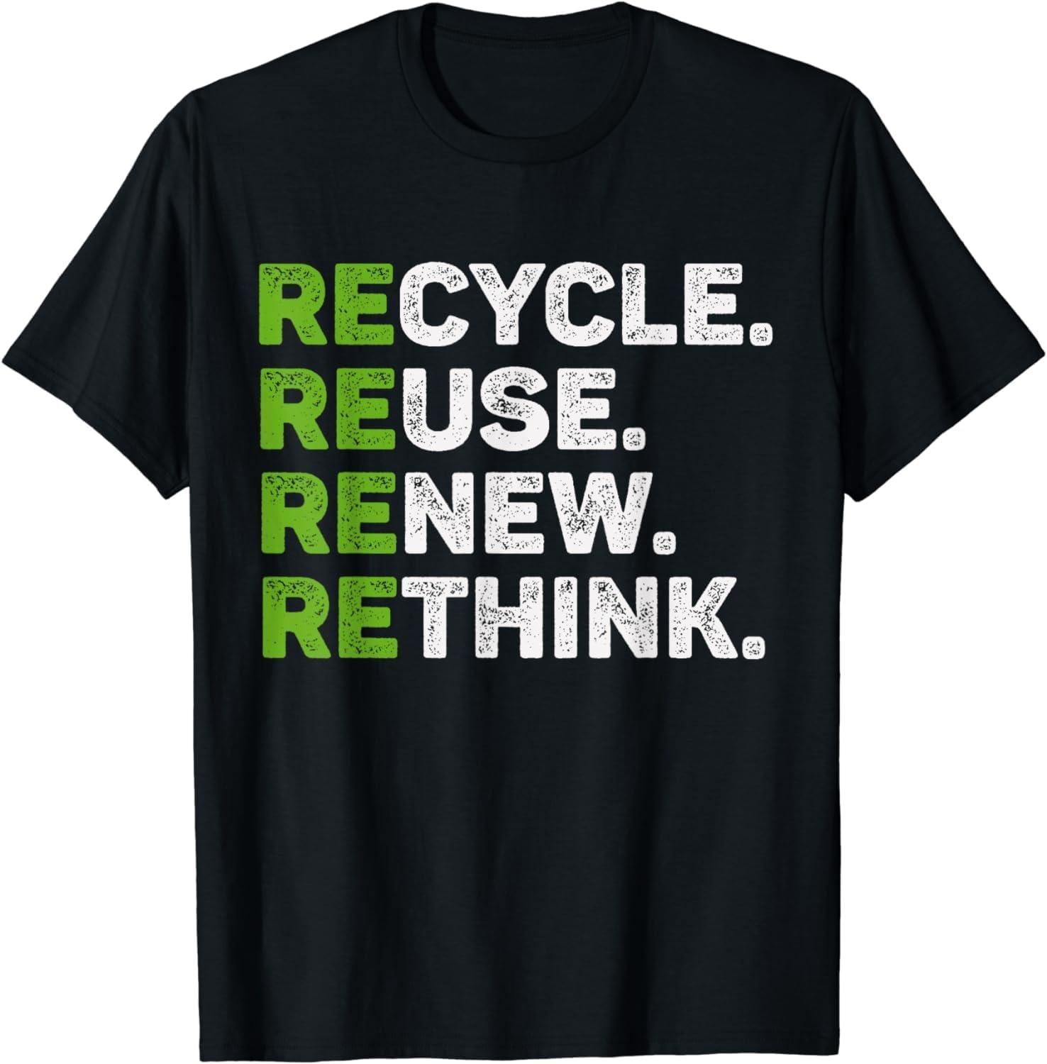 LUjiu Recycle Reuse Renew Rethink Earth Day Environmental Activism T-Shirt XXXXXL чёрный