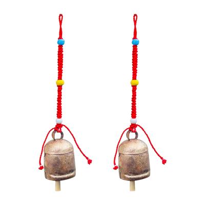Rustikale handgefertigte Metall-Kuhglocken 2er-Pack, 4-Zoll-Glocke – Große Vintage-Bronze-Hängeglocke Windspiel für Heim-Garten-Weihnachtsdeko