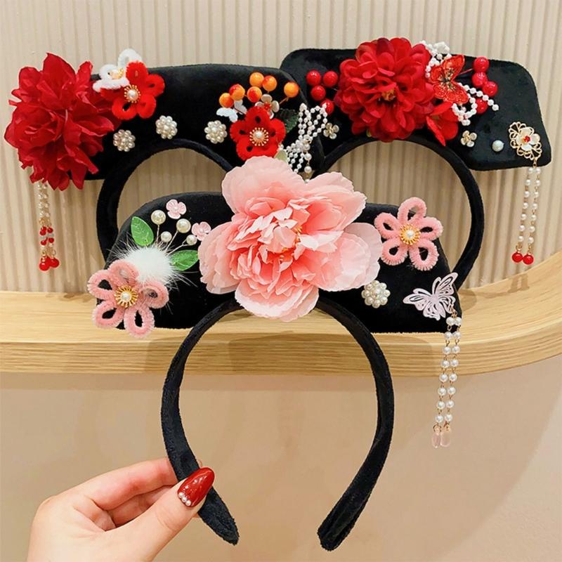 Chinese Princess Hairbands Traditional Headbands Princess Headpiece Costume Chinese Princess Qitou with Flower