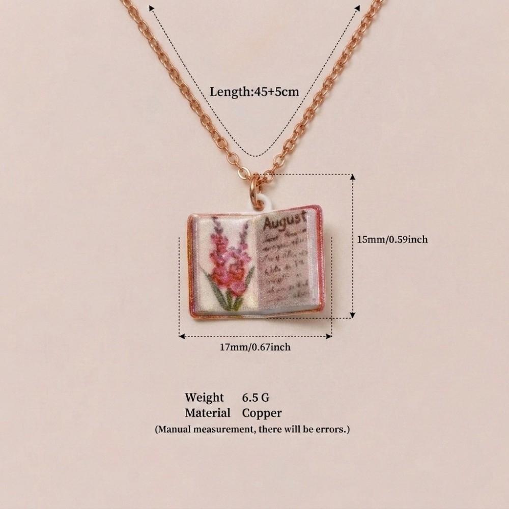 Flowers Birthday Necklace Month Design Sense Necklace Vintage Book Pendant Necklace Jewelry