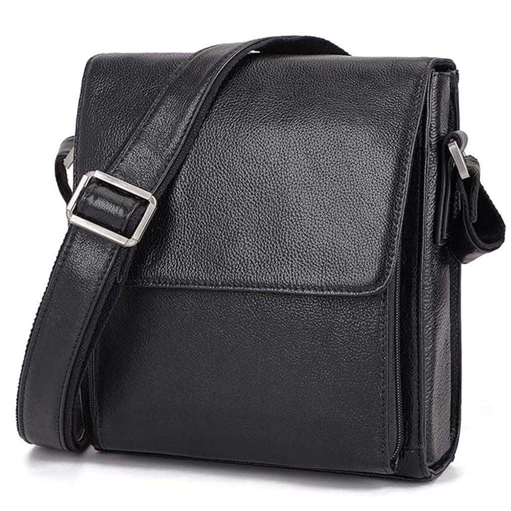Achiyu Men's Genuine Leather Shoulder Bag, Crossbody Bag, Messenger Bag, One-Shoulder Bag, Stylish, Popular, Casual, Black