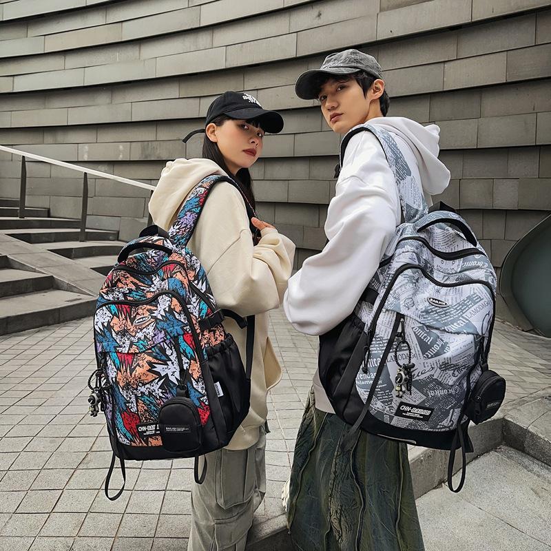 Schoolbag New Large Capacity Backpack Junior High School Student School Bag Men's and Women's Casual Backpack Printed Color School Bag Students