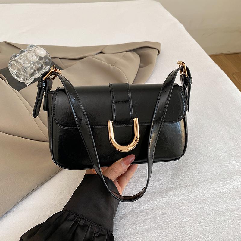 

Solid color, advanced texture, temperament, retro trend, daily practical handbag, urban commuter women s shoulder underarm bag чёрный