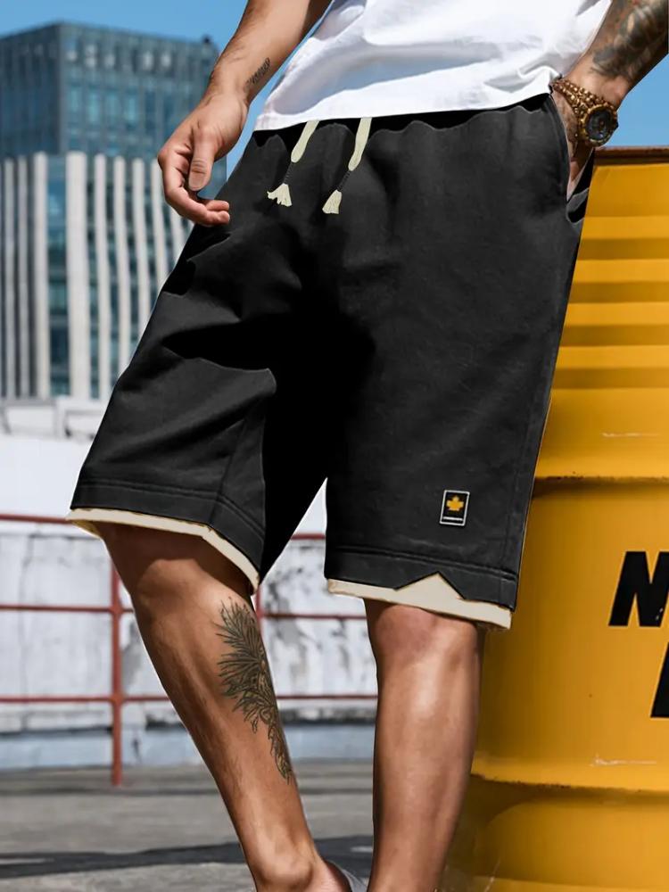 Waist Drawstring Fake Two Patch Men's Casual Sports Shorts Beach Pants