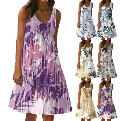Damen Kleid Süßes ärmelloses Casual Print Slip Strandrock Sommerkleid