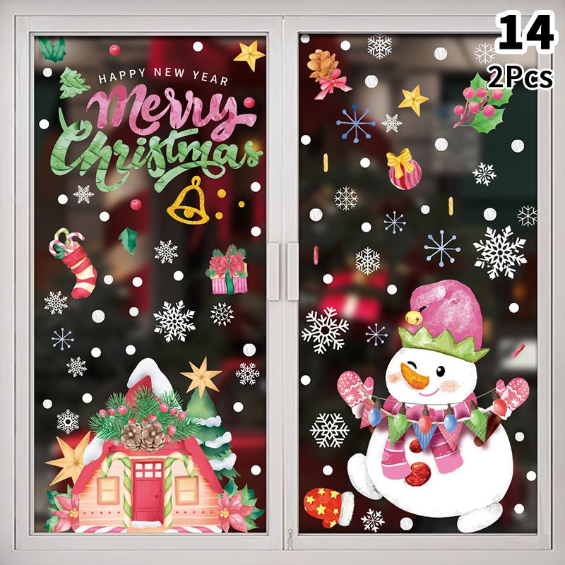 Removable Christmas Pvc Static Sticker Santa Window Stickers Beautify Snowflake Wall Decals New Year Party Glass Dress Up