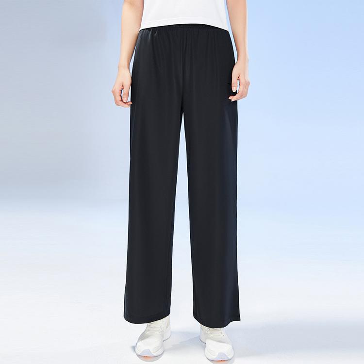 Anta Training Series Solid Color Logo Straight Loose Casual Pants Women Pants Black 162327307-1