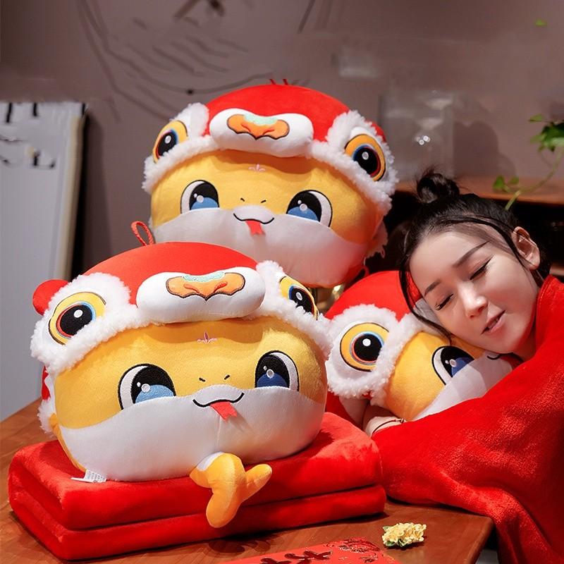 Chinese Year New Snake Hand Warmer Pillow Blanket Plush Toy Winter Stuffed Doll