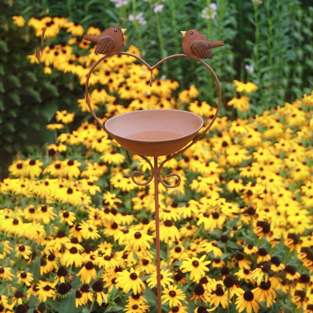 Garden Decoration Iron Bird Feeder Ground Plugin Decorative Retro Bird Feeding Dish Multi Functional Bird Bathtub Drinking