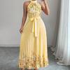 2025 European & American Style Women's Printed Pleated Long Dress