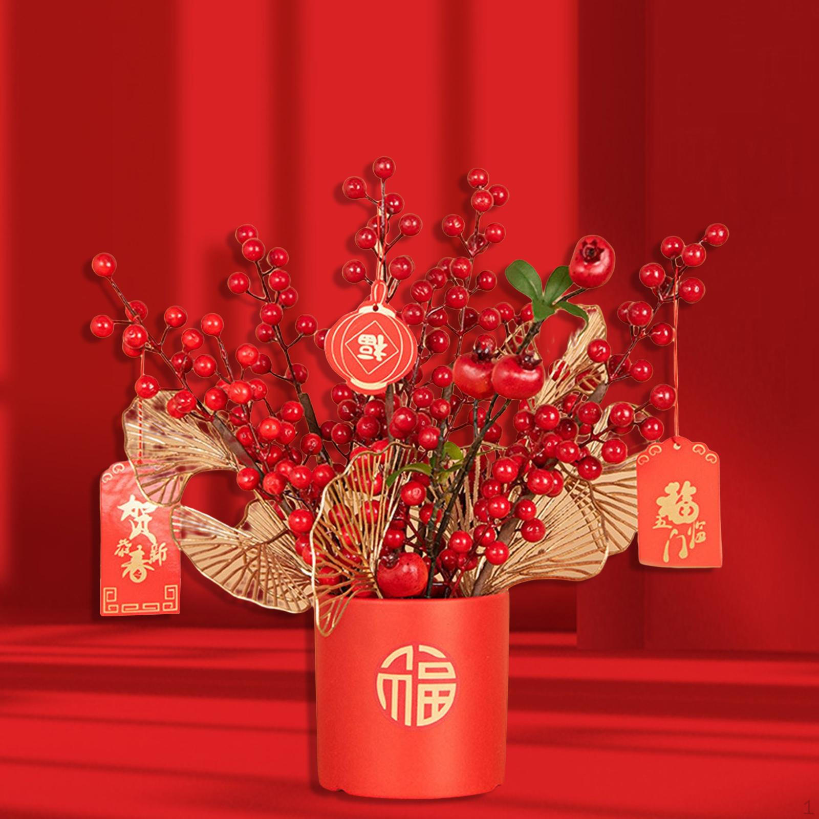 

Artificial Floral Pot Chinese Collectible Party Decor Decorative Desk Ornament Decoration Year Style f