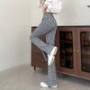 Grey Flared Pants Women's Trousers Autumn and Winter New High-waisted Split Checkerboard Drooping Feeling Lazy Wind Straight Casual Trousers