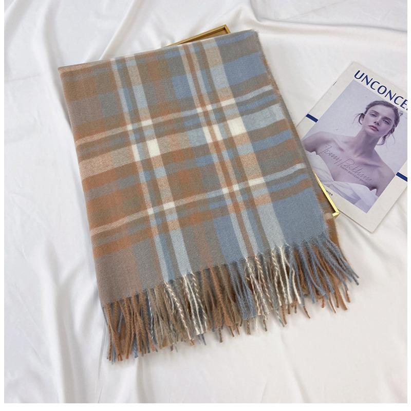 Women's Simple Versatile Palid Tassel Scarf Stylish Unisex Warm Neck Scarf Autumn Winter Thickened Coldproof Wrap Scarf