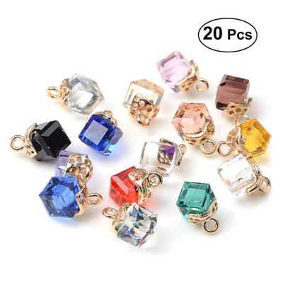 20 Stück kubische Kristall-Charms, Anhänger, Zubehör, Dekoration für Armbänder, DIY-Schmuckherstellung, Halskette