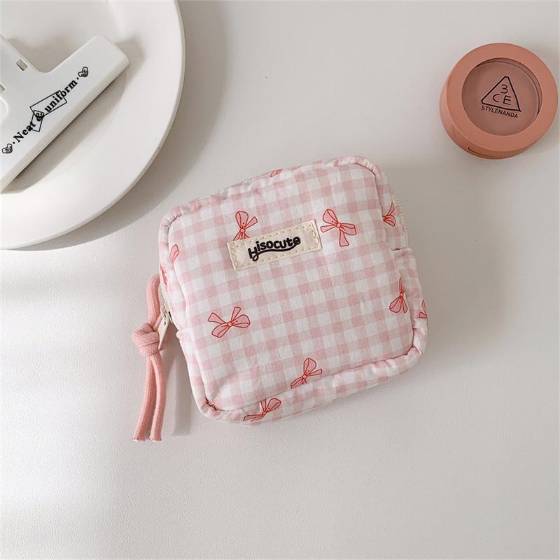 Koreanische Version Kleine Gitter Make-Up Tasche Einfache Quadratische Bluetooth Kopfhörer Tasche Mund Roten Umschlag Mädchen Kosmetik Zusammenfassung Lagerung Tasche