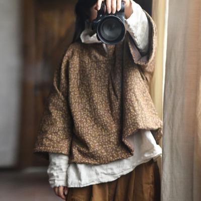 Women Vintage Print Floral Parkas V-Neck Long Sleeve Winter Coats Plus Cotton Chinese Style Women Parkas