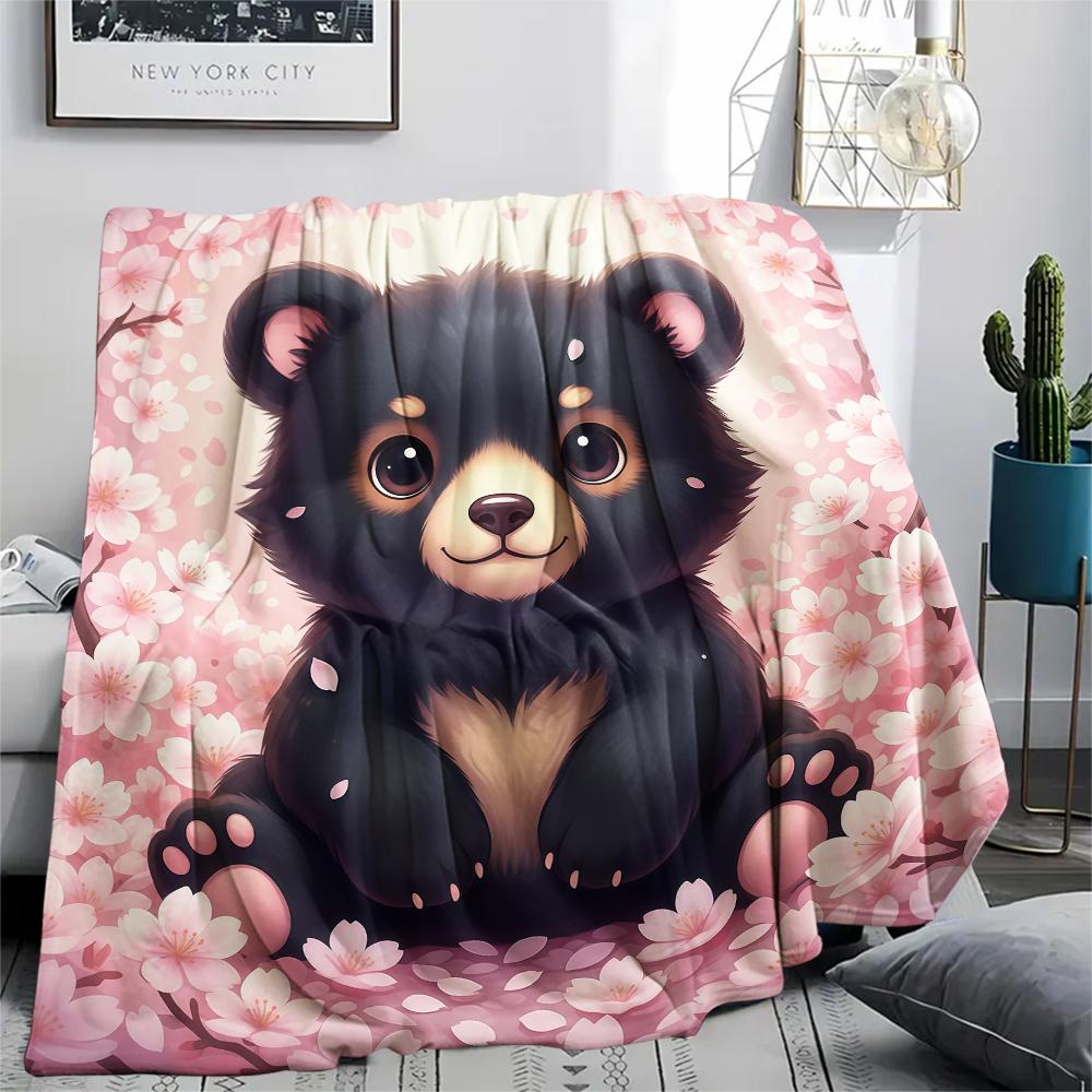 1Pc Cartoon Print Flannel Blanket, High Quality Comfortable for All Seasons, Home Decor, Warmth and Comfort, Perfect for Christmas Birthday Gift