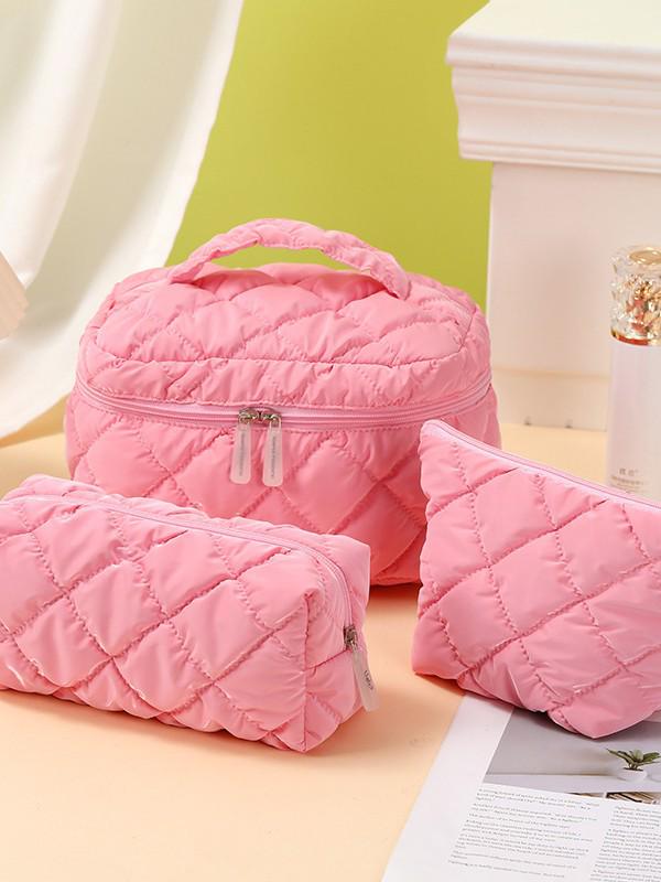 Large-Capacity Waterproof Cosmetic Bag Set - Stylish Solid Color, 3-Piece Portable Toiletry Organizer