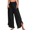 Women Casual Pants Pleated Elastic High Waist Wide Leg Long Trousers with Pockets Ruffle