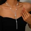 Double Layer Y-Shaped Rhinestone Necklace for Women Long Tassel Chain