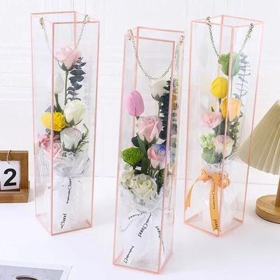 5pcs Transparent Plastic Flower Packaging Bag White Metal Chain Handle Bags Gift Box Flower  Handbag Wedding Party Decoration