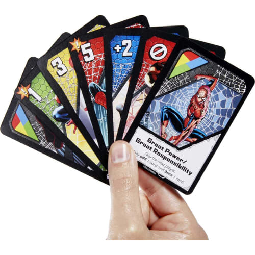 UNO Ultimate Marvel Card Game Add-On Pack with Spider-Man Character Deck & 2 Collectible Foil Cards, Collectible Gift for Kids, Ages 7+