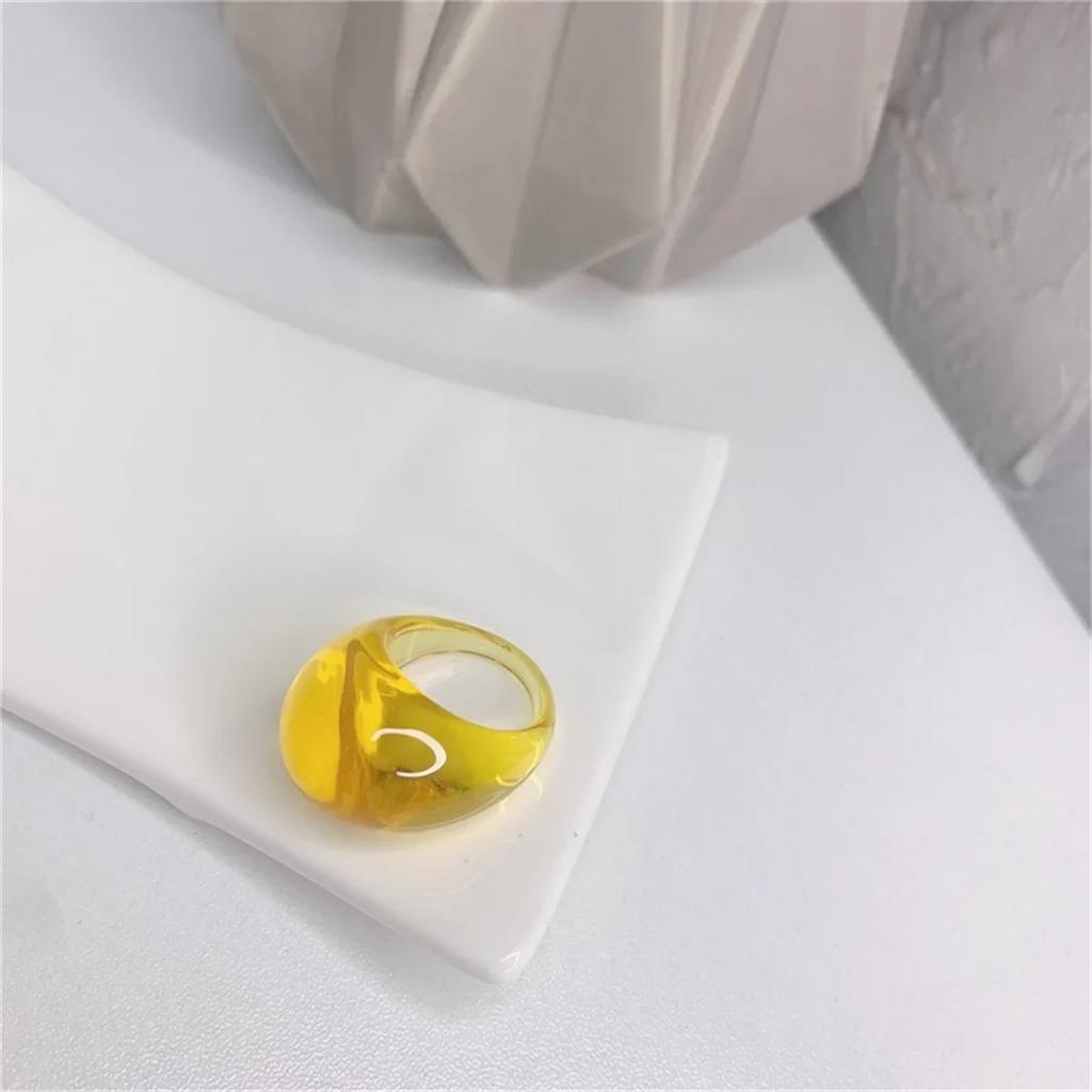 Retro  Cool Colorful Clear Resin Oval Rings Charm Acrylic Water Droplets Shape for Women Girls Travel Summer Popular Jewelry