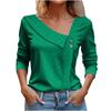 Women's Fashion V-Neck Button-Up Long-Sleeve T-Shirt Casual Solid-Color Top