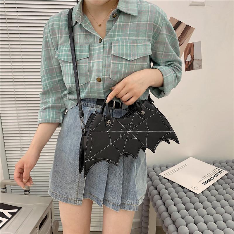 Black punk style shoulder bag for girls crossbody bag for women's and girls' bags bat bag designer  leather bag