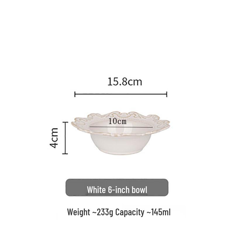 Nordic Retro Baroque Style Dinnerware Set: Embossed Plates and Bowls for Salad, Breakfast, Dessert, Pastry, and Steak.