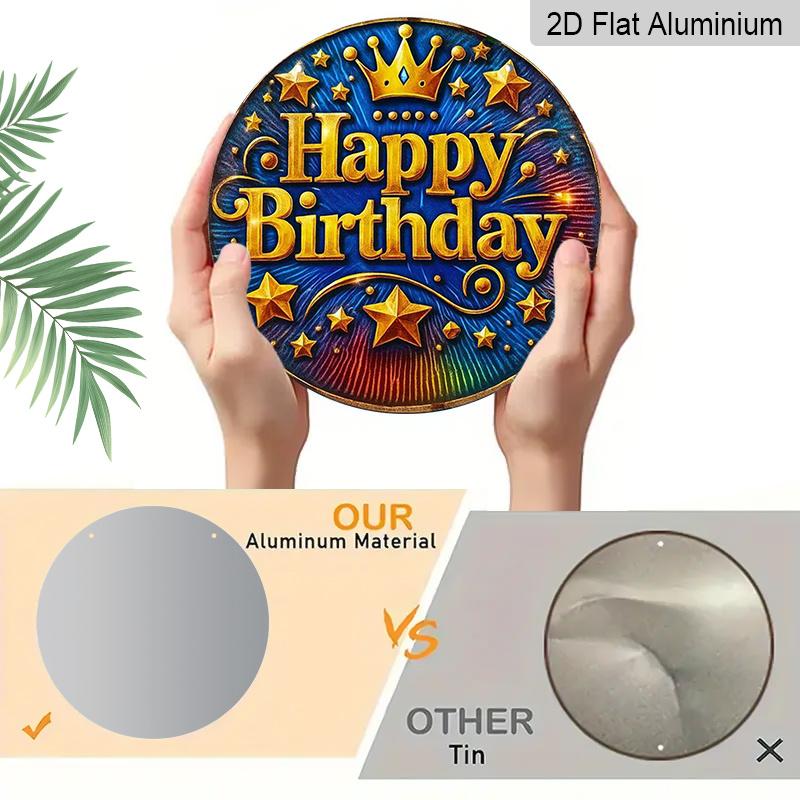 2D Flat 1pc, 8x8 In, Printed Aluminum Metal Sign, Happy Birthday, Perfect for Decorating for Home Cafes or Cottages, Balcony and Bedroom Decoration