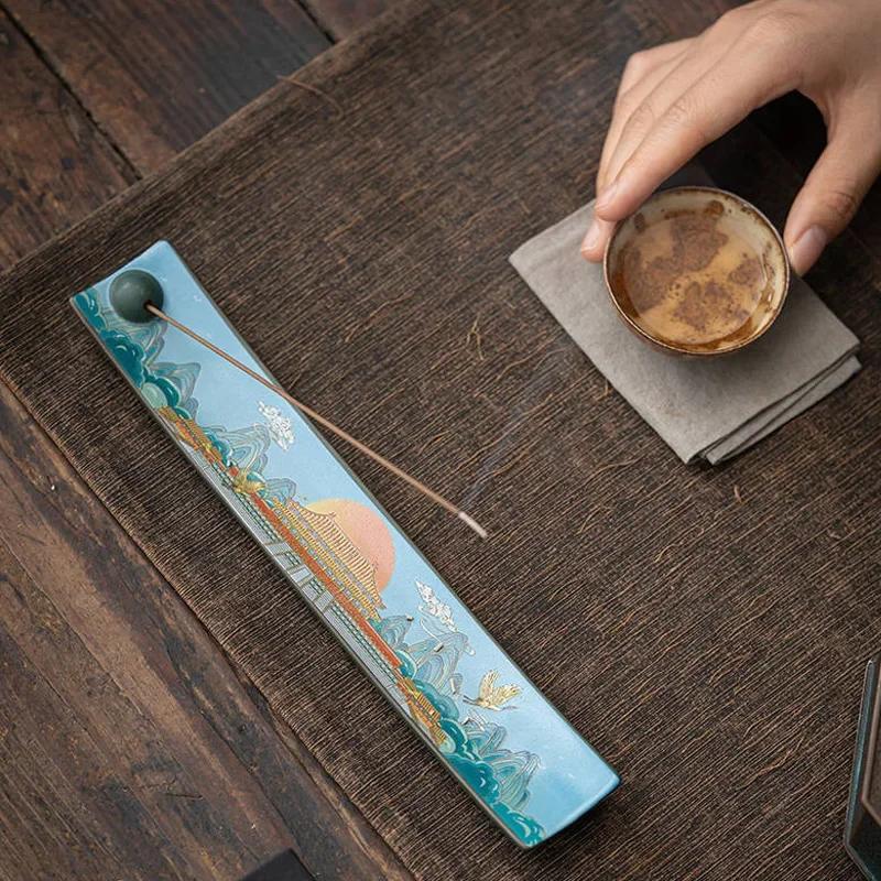 Ceramic Line Incense Burner Buddhism Zen Incense Stick Holder Chinese Enamel Colored Thread Incense Insert Aromatherapy Supplies