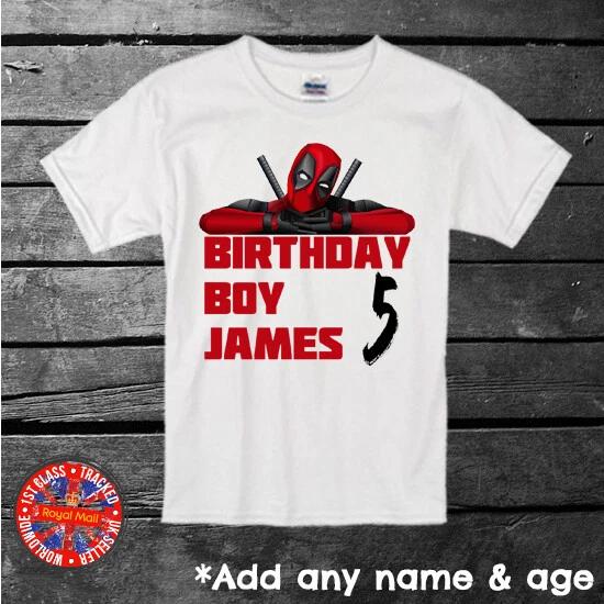 Deadpool Personalised Happy Birthday T-shirt Boys Girls Gift S