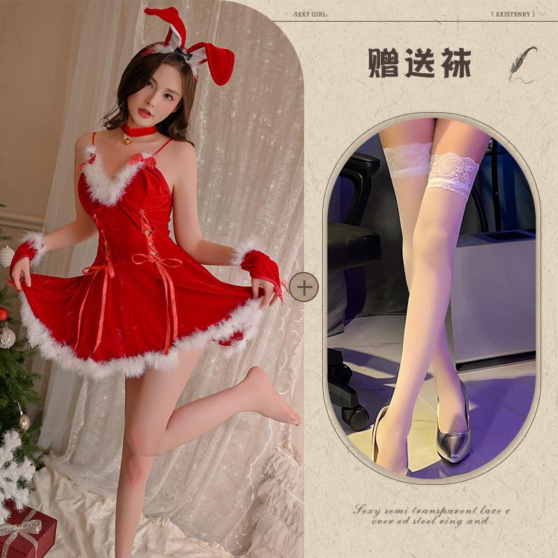 Christmas New Year Holiday Party Fairy Fluffy Strap Waist Deep V Stage Performance Sweet Age Reduction