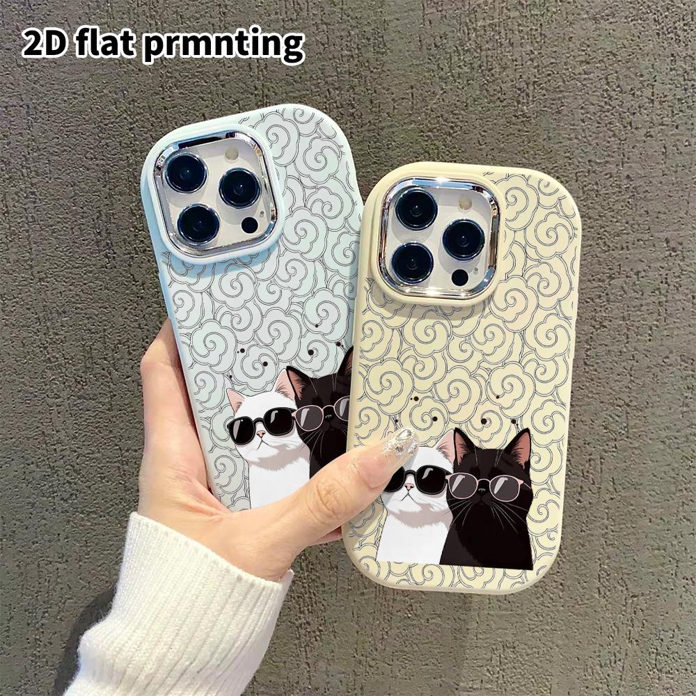 Phone Case: 2D Flat Design Suitable for iPhone 18 17 16 15 14 13 Pro Protective Case, Couple Style, Black and White Cool Cat, Christmas and Halloween
