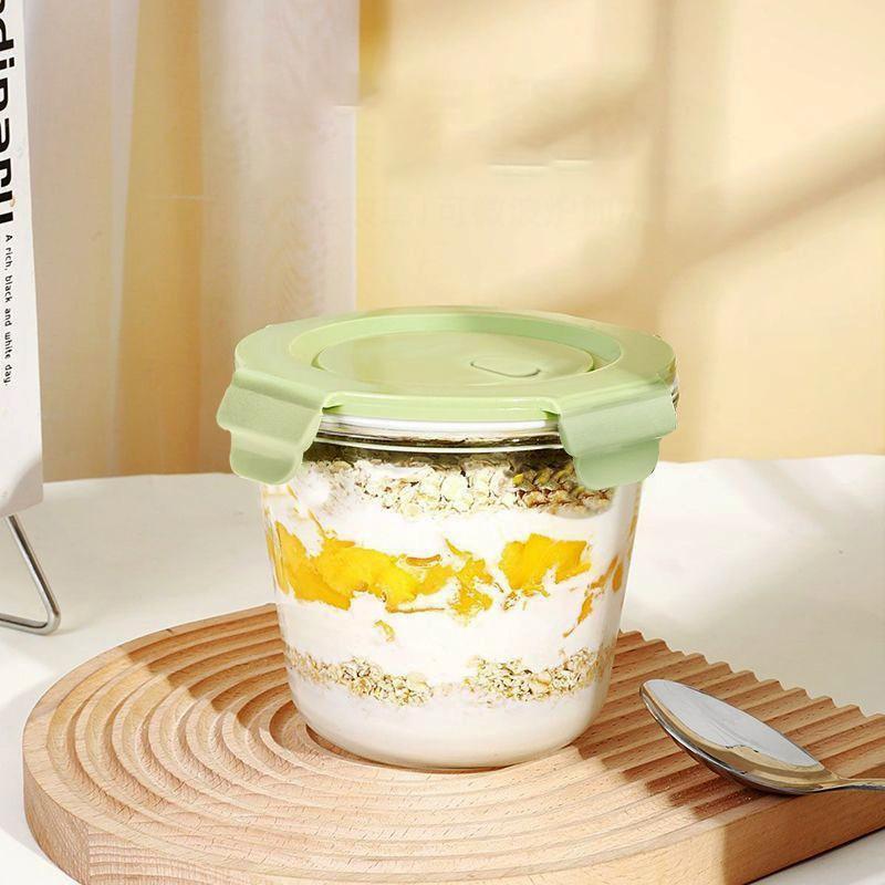 Overnight Oatmeal Mug Glass Breakfast Mug Portable With Lid Microwaveable Fruit Salad Bowl Soup Yogurt Cups